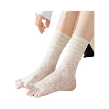 Imagem de Meias De Verão Femininas Com Renda, 3 Pares, De Algodão, Cano Alto, Co