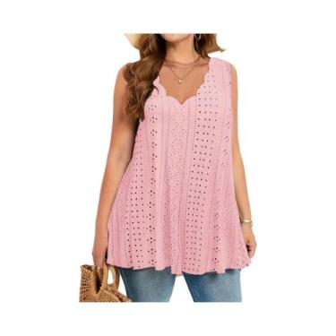 Imagem de Camiseta Sem Mangas Com Detalhe Em Renda Para Mulheres plus Size, Roup