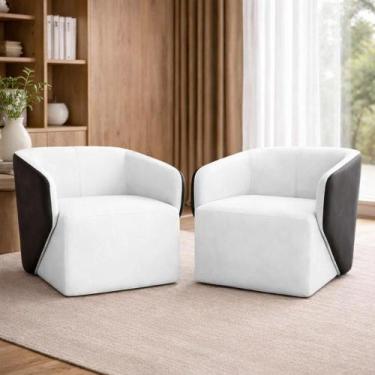 Imagem de Kit 2 Poltronas Giratórias Castiel 74cm Sala de Estar Couro Branco G34