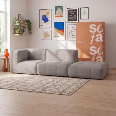 Imagem de Sofá 2 lugares Modular com Apoio Puff Sofá na Caixa em Boucle com 3 Mó