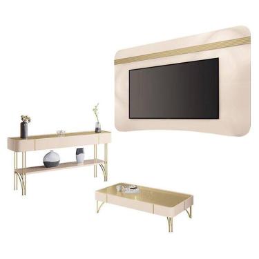 Imagem de Painel Suspenso Off White Champanhe Com Mesa De Centro E Aparador Off White Champanhe-Hb Móveis