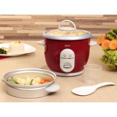 Imagem de Panela Elétrica de Arroz Vermelha com Bandeja para Vapor - Oster, Verm