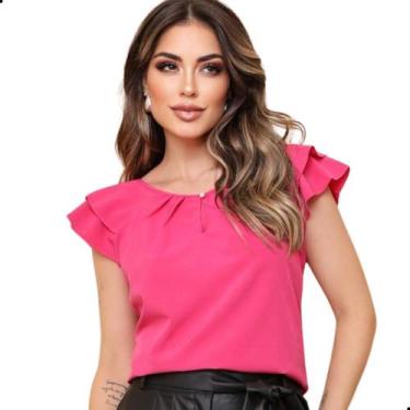 Imagem de Blusinha Evangélica Crepinho Social Feminina Cores Lisas Cor:PinkTaman