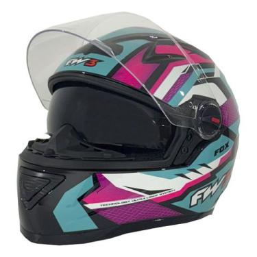 Imagem de Capacete Moto Fechado FW3 Modelo GTX Fox Com Óculos Interno, Azul/Rosa
