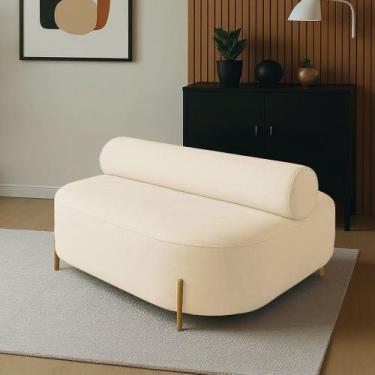 Imagem de Sofá Sala Ilha Orgânico e 1 Poltrona 125cm Éden Pé Aço Dourado Bouclê 