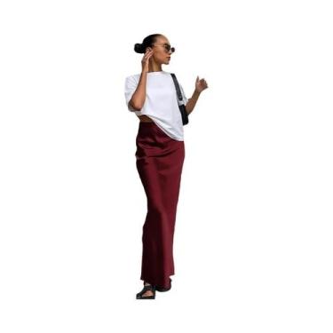 Imagem de Saia Trompete Preta De Cetim Elegante De Cintura Alta Para Mulheres, S