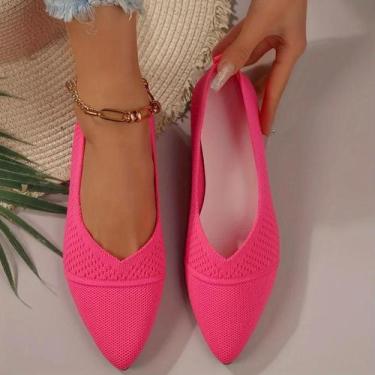 Imagem de Sapatos Femininos De Cor Sólida Com Bico Fino, Sapatilhas Casuais Resp