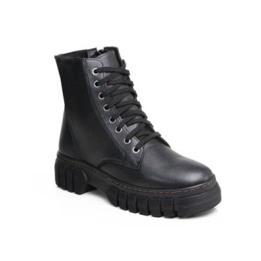 Imagem de Bota Coturno Feminino Rasteira Conforto Preta e Café - Eleuterio Shoes