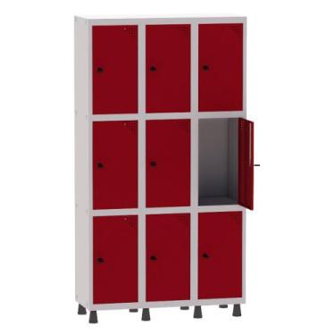 Imagem de Armário Guarda Volume Locker Roupeiro 3 Vãos 9 Portas Aço GRP503/9 Cin