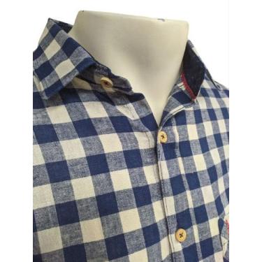 Imagem de Camisa Manga Longa Masculina Xadrez com bolso LINHO com Algodão 3132 P