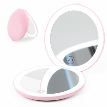Imagem de Espelho de maquiagem Fabuday Travel Compact com luzes 1x/20x rosa