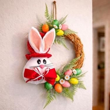 Imagem de Guirlanda de Páscoa Cabeça de Coelho 25cm Vermelho Esquerdo para Decor