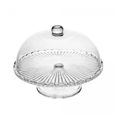Imagem de Prato para Bolo com Pé e Tampa Bangkok Vidro 29cmx21cm para Servir Sobremesa Transparente Wolff