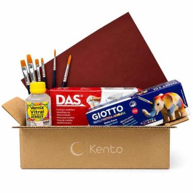 Imagem de Kit Artesanato com Massa DAS 1Kg Verniz Vitral Tinta Acrílica Lixa e P