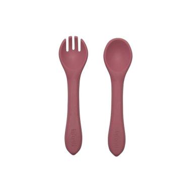 Imagem de Kit Garfo e Colher Infanti Silicone Rosa