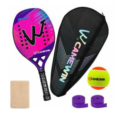 Imagem de Kit Raquete Beach Tennis Camewin Carbono 3K + Bolinha, Shark pink