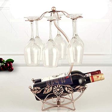 Imagem de Pkfinrd Suporte para garrafas de vinho de ferro e sol, flor de vinho tinto duplo/copo suporte firme estável para casa e armário de vinho galvanizado, decoração moderna