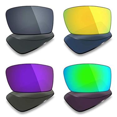 Imagem de 4 pares de lentes polarizadas de substituição da Mryok para óculos de sol Oakley Gascan – Preto IR/ouro 24K/roxo de plasma/verde esmeralda