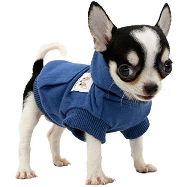 Imagem de LOPHIPETS Moletons com capuz de algodão para cães pequenos, chihuahua, roupas de cachorro para clima frio, azul marinho/PP