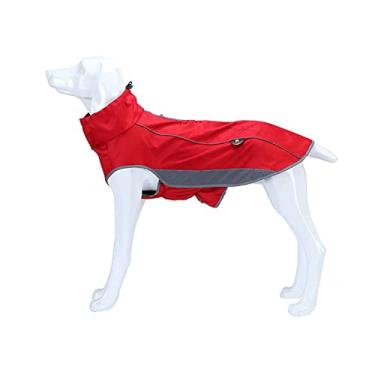 Imagem de Foern Jaqueta para cachorro, casaco quente com tira ajustável cordão elástico forro alto macio colar à prova de vento, roupas à prova d'água para cães de médio e grande, vermelho, G: 86 cm/33,9 pol