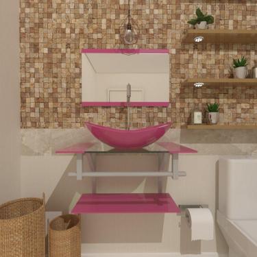 Imagem de Gabinete De Vidro Para Banheiro 60cm Ac Cuba Oval Com Sifao E Torneira Metal Cor: rosa