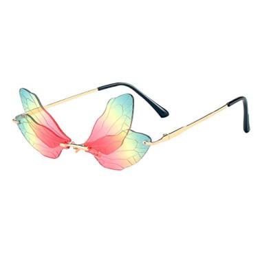 Imagem de Óculos de sol de asa de libélula sem aro moda feminina vintage lente oceano claro óculos masculinos rosa amarelo óculos de sol tons uv400,7, china
