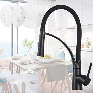 Imagem de Torneira de pia de cozinha led preto giratório pull down torneira de pia de cozinha montada deck de banheiro montado misturador de água quente e fria, preto fosco, China