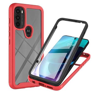Imagem de Niuuro Capa para Motorola Moto G71 5G com protetor de tela embutido, proteção total 360° Capa de telefone à prova de choque, com capa traseira de PC rígido + capa de silicone TPU macio antiderrapante - vermelha