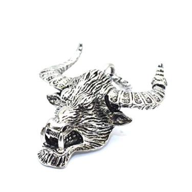 Imagem de Colar de touro para homens, colar com pingente de caveira de touro viking nórdico com corrente de 65 cm, colar de chifre de cabeça de touro gótico vintage, colar de amuleto de constelação de touro, presente de joias de animais punk para homens e meninos, Metal, Não conhecido