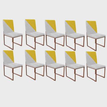 Imagem de Kit 10 Cadeira Office Stan Duo Sala de Jantar Industrial Ferro Bronze Sintético Branco e Amarelo - Ahazzo Móveis