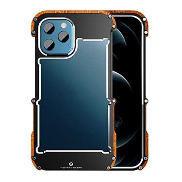 Imagem de COOVS Capa de telefone traseira de metal e madeira à prova de choque de alumínio para iPhone 13 12 Pro Max 12 Mini 11 Pro X 7 8 Plus XR XS SE2020 Capa 2022 (Cor: Preto, Tamanho: para iPhone 8 Plus)