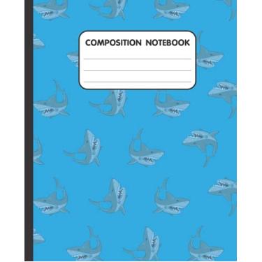 Imagem de Caderno de composição tubarão com pauta larga 19 x 22 cm: 100 páginas para crianças, adolescentes e adultos