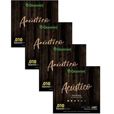 Imagem de Kit Com 04 Jogos De Cordas Giannini Linha Acústico Para Violão Aço 010