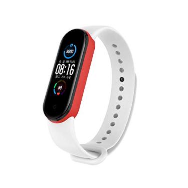 Imagem de Nandos-Store - Pulseira NSmart compatíveis com MI BAND 1/ MI BAND 2 / MI BAND 3 / MI BAND 4 / MI BAND 5 / MI BAND 6 / MI BAND 7 / MI BAND 8 (MI BAND 2, Branco com vermelho)