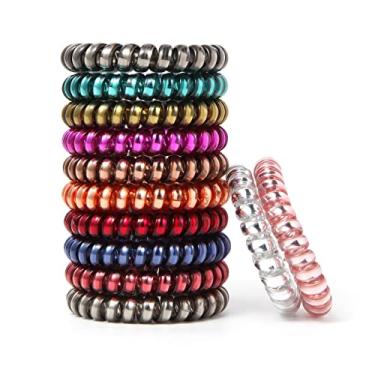 Imagem de Laço de cabelo espiral sem vincos, laços de cabelo coloridos sem tração, laços de cabelo elásticos em bobina, laços de cabelo com fio de telefone, bobinas de cabelo à prova d'água para mulheres meninas, bobinas de cabelo de rabo-de cavalo sem vincos, multicolorido 12 peças (cor A)