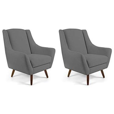 Imagem de Kit 02 Poltrona Decorativa Fixa Pés de Madeira Juliet D02 Linho Cinza C-416 - Lyam Decor