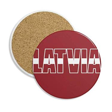 Imagem de Caneca de porta-copos com nome da bandeira da Letônia, pedra absorvente de proteção de mesa