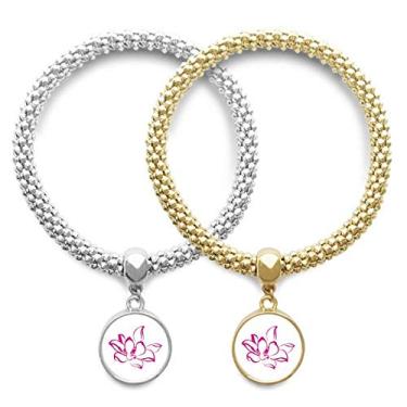 Imagem de DIYthinker Bracelete com pingente de flor de lótus rosa para amante da flor de planta, joia para presente de casal