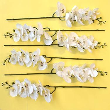 Imagem de Flores Artificiais Kit com 6 Orquídeas de Silicone Brancas para Atacado