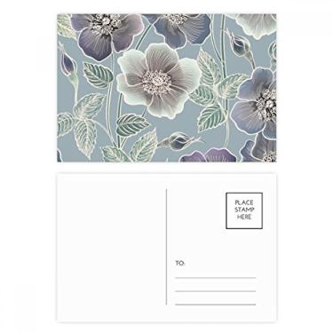 Imagem de Conjunto de cartões postais de aniversário com estampa de plantas e flores cinza