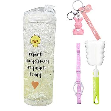 Imagem de Garrafa de água de viagem Trumbler para atividades ao ar livre esportiva gelo canecas congelador vidro menina caixa copo copo de gel freezer (love you today yellow), 500 ml)