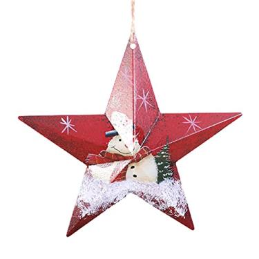 Imagem de heave Estrela De Natal Ornamento De Metal Rústico Boneco De Neve Papai Noel Enfeites De Natal Pendurado Pingente Para Árvore De Natal Interior Exterior Decoração De Parede De Casa Boneco de neve