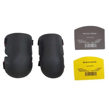 Imagem de Kit Joelheira De Protecao Multiuso Preta Resistente Construção Civil + 2 Aplicadores