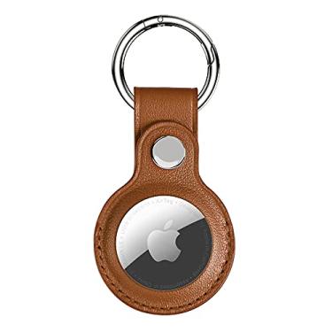 Imagem de Capa de couro genuíno para Apple Air Tag, chaveiro de etiqueta de ar para Apple Airtags, capa protetora com suporte de AirTag (1 peça, marrom)