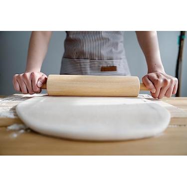 Imagem de Rolo de Abrir Massa Pizza Pão Macarrão de Madeira 43cm Grande - Fabricado no Brasil - Rolo Com Cabo Giratório - PANAMI