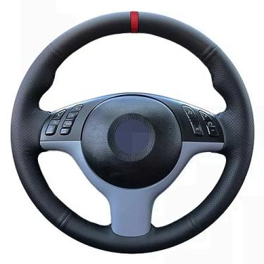 Imagem de Capas de volante de carro de couro preto costuradas à mão, para BMW 330i 540i 525i 530i 330Ci E46 M3 E39 2001-2014