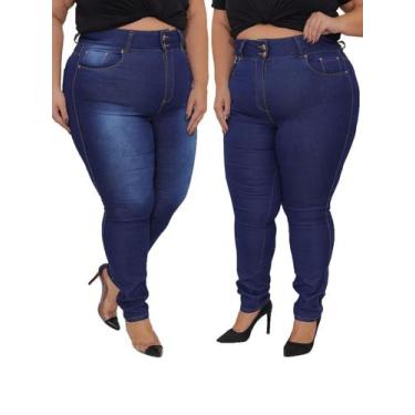 Imagem de Kit Feminino 2 Peças Plus Size - Calça Skinny Jeans Escuro E Calça Sk