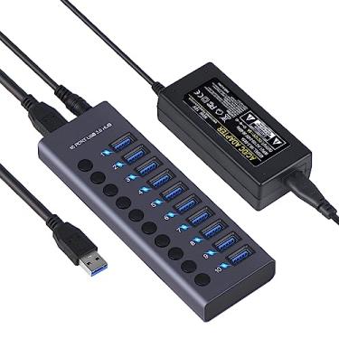 Imagem de Domary 985A 10-Port USB 3.0 Hub USB Splitter Hub USB Docking Station 300MB/S Transmissão de alta velocidade com interruptores individuais, Adaptador de energia para laptop PC Smartphone Tablet Teclado