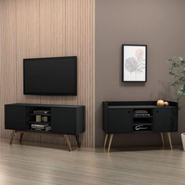 Imagem de Conjunto para Sala de Estar e Rack para TV até 65 Polegadas e Buffet Multiuso Estilare Preto