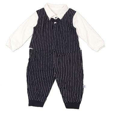 Imagem de Terno de Cavalheiro Recém-nascido Respirável Confortável Bonito, Atraente Padrão Listrado Menino Conjunto de Roupas Formais para Festa, Com Algodão Respirável